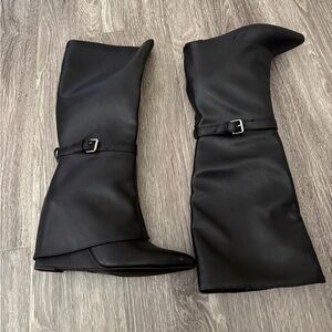 Black Over-the-Knee Buckle Boots